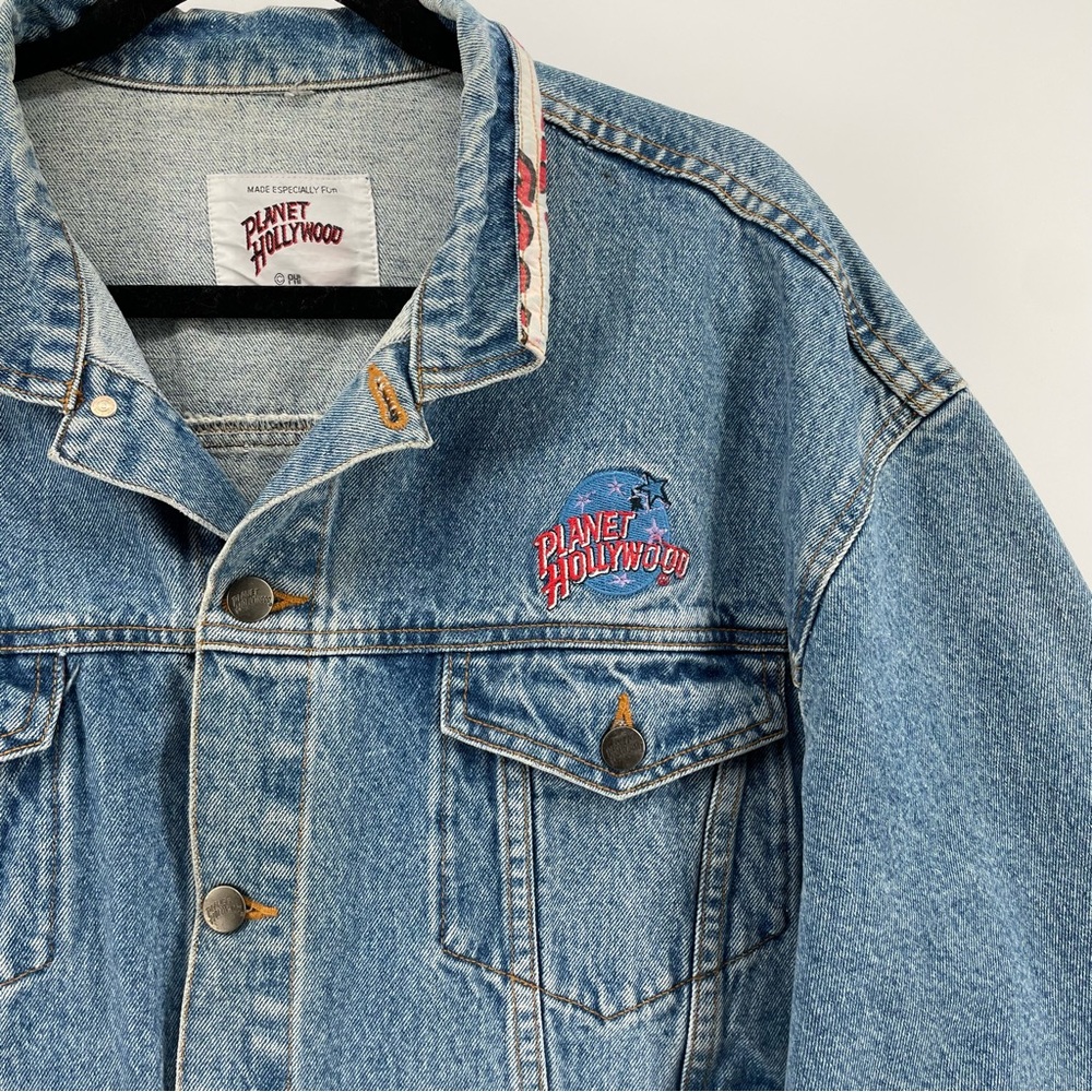 Vintage 1980’s Planet Hollywood Orlando Florida Embroidered Denim Jean Jacket - Picture 3 of 7